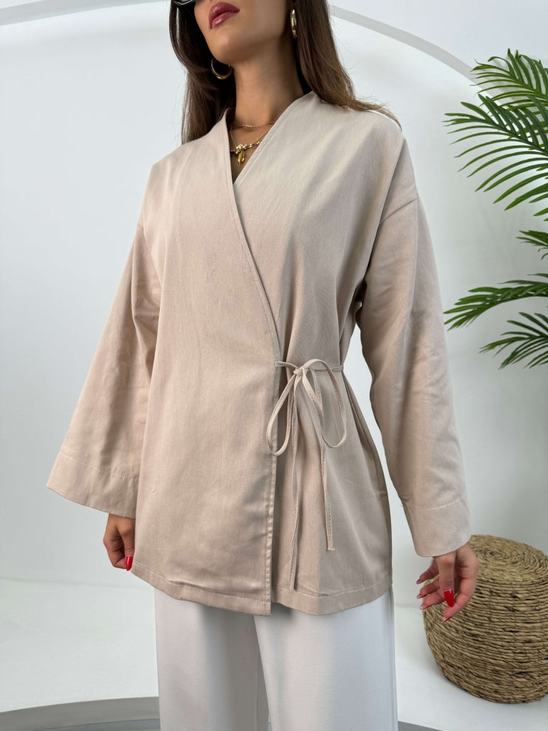 Taş Gabardin Bağlamalı Kimono Ceket
