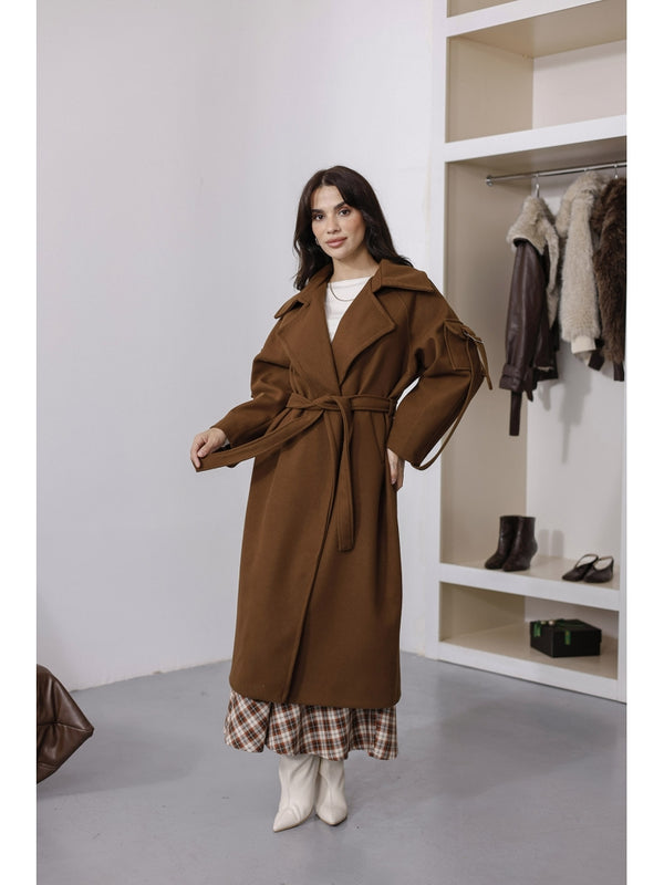 Kahverengi Kolları Cep Detaylı Premium Kaban 20101-Kahverengi