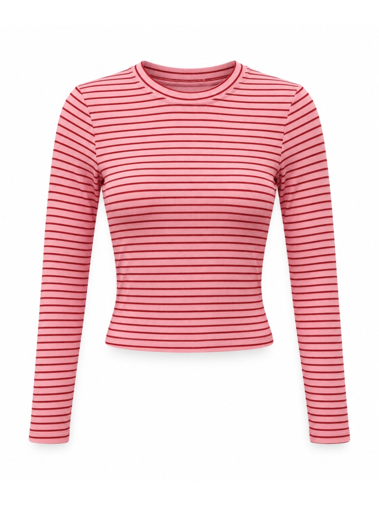 Pembe Çizgili Parmak Geçirme Body 5648-Pembe