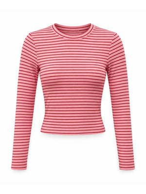 Pembe Çizgili Parmak Geçirme Body 5648-Pembe