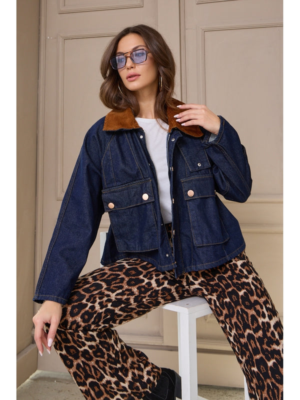 Kadife Yaka Denim Ceket