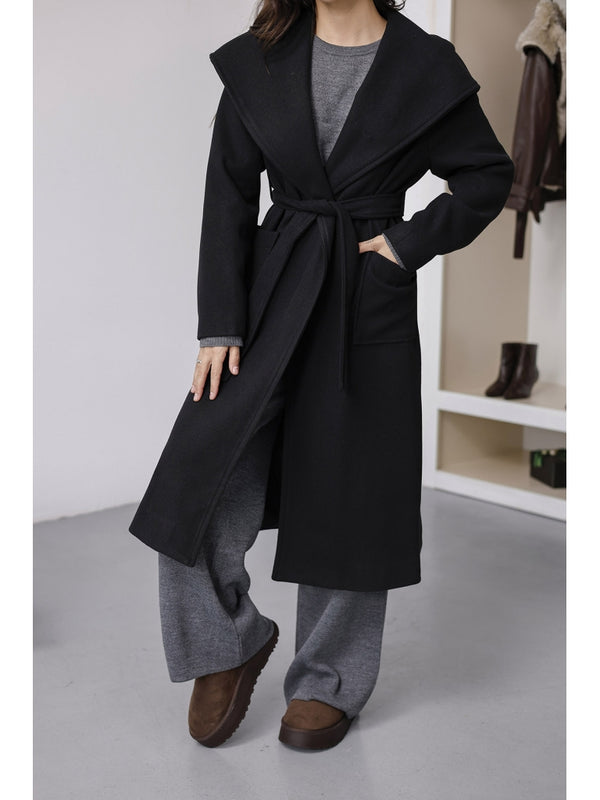 Siyah Kapşonlu Kaşe Kaban 2610-Siyah