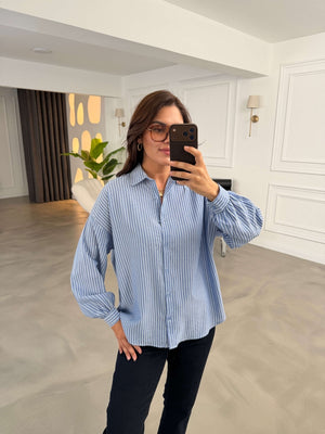 Mavi Çizgili Oversize Gömlek 2021-Mavi