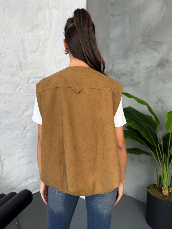Camel Tasarım Süet Yelek