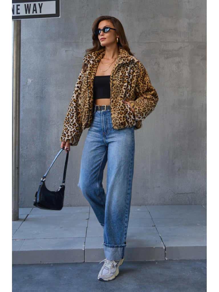 Leopar Peluş Kürk Mont