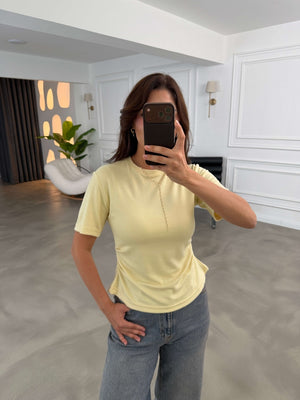 Sarı Yanları Büzgülü Tshirt 1395-Sarı
