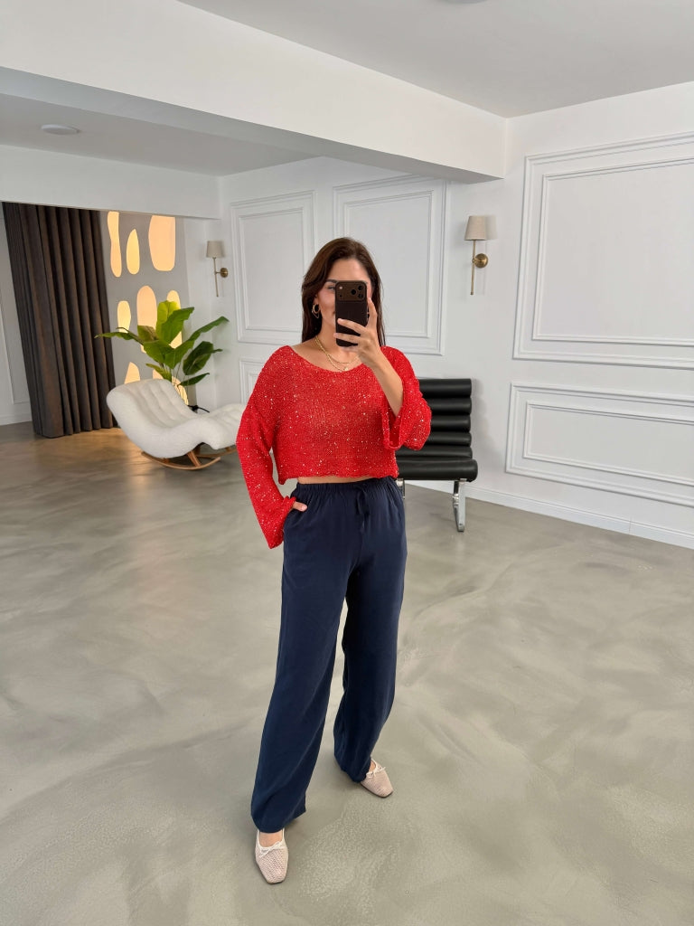 Lacivert Orj Marka Tencel Pantolon 8002-Laci
