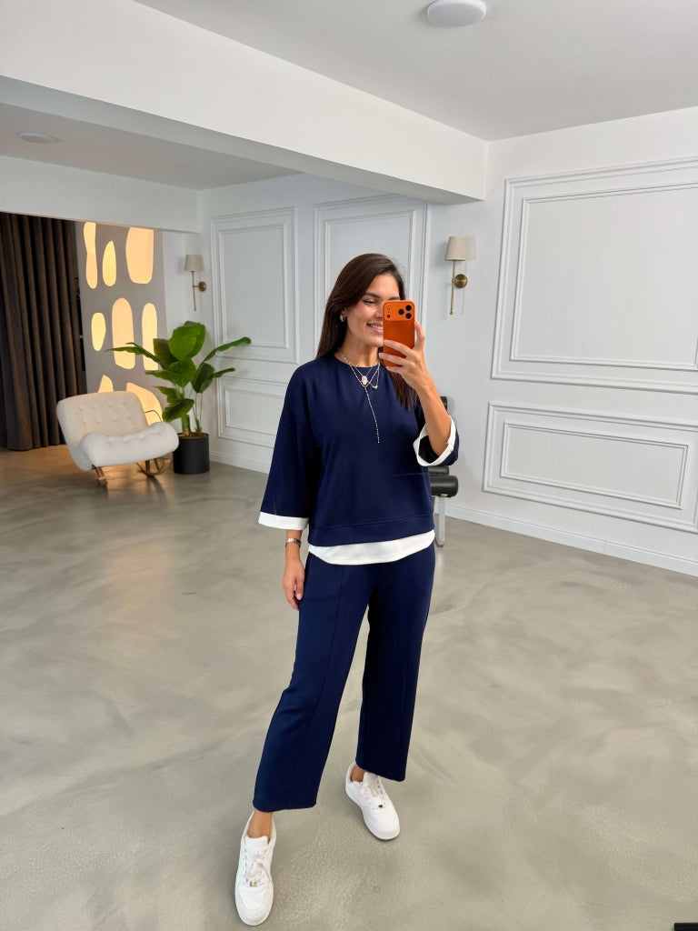 Lacivert Eteği Garnili Sweat Takım 11950-Lacivert