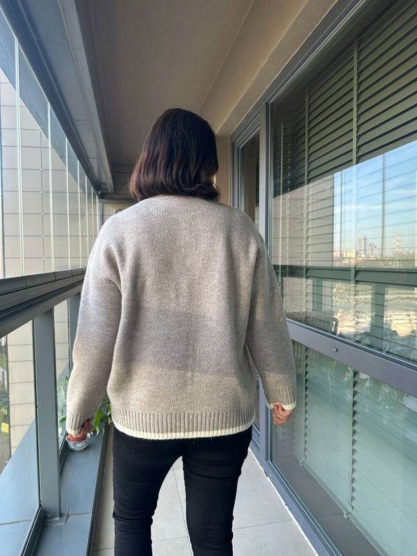 Vizon Çizgi Detaylı Oversize Kazak