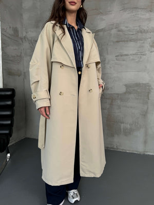 Taş Oversize Dört Düğmeli Trençkot