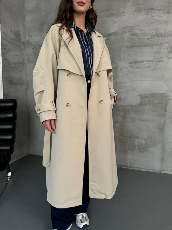 Taş Oversize Dört Düğmeli Trençkot