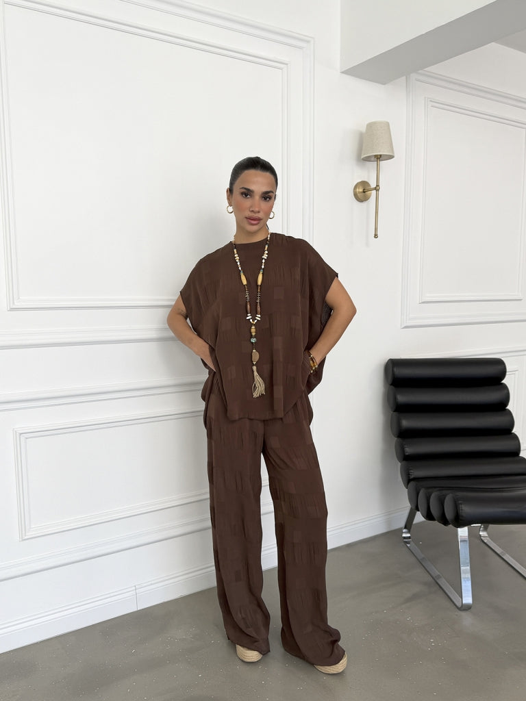 Kahverengi Premium Bluz Pantolon Takım 650005-Kahverengi