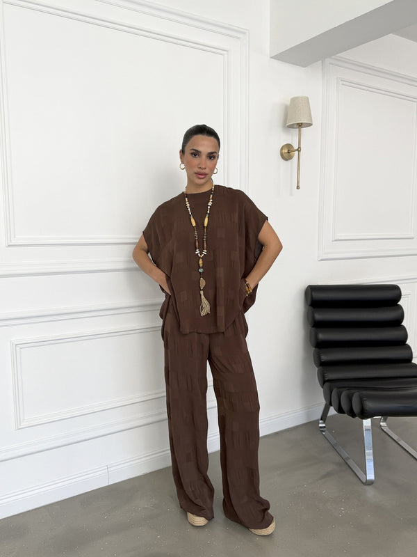 Kahverengi Premium Bluz Pantolon Takım 650005-Kahverengi