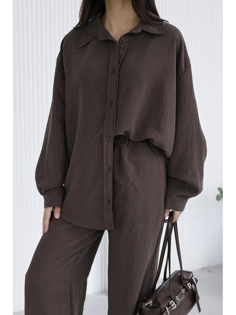 Kahverengi Dökümlü Palazzo Pantolonlu Takım 58458-Kahverengi