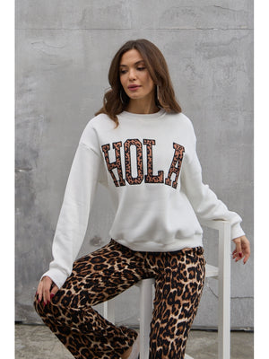 Beyaz Şardonlu Hola Yazılı Sweat