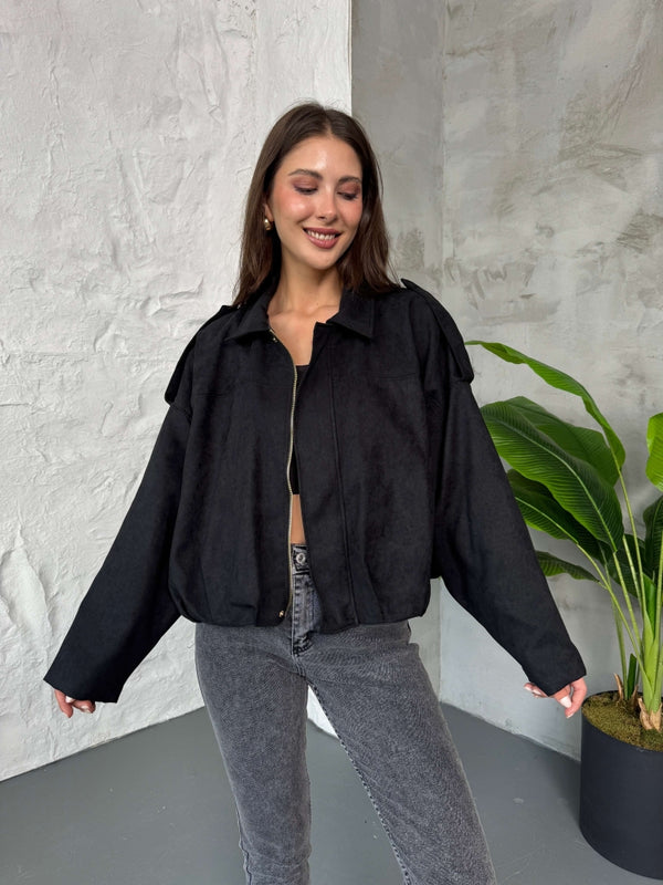 Siyah Süet Premium Bomber Ceket