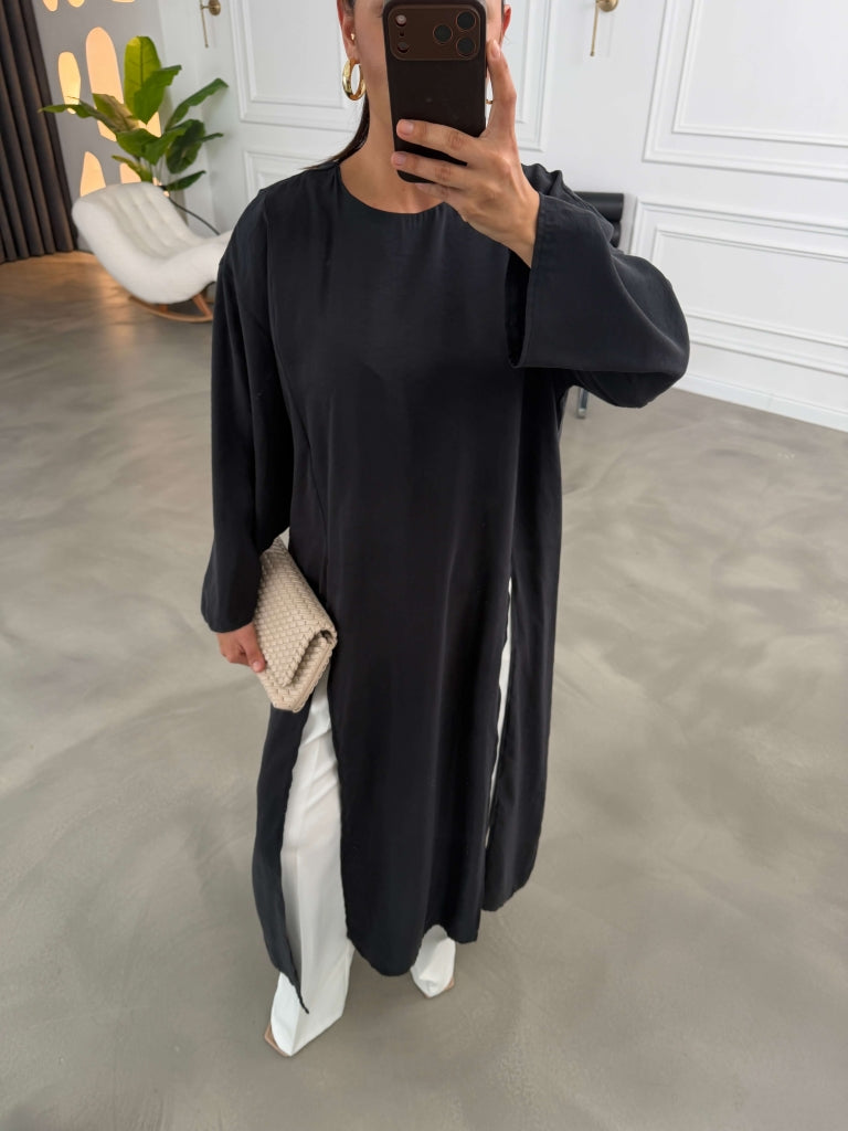 Siyah Yırtmaçlı Elbise Tunik 2880-Siyah