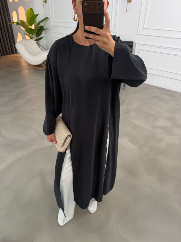 Siyah Yırtmaçlı Elbise Tunik 2880-Siyah