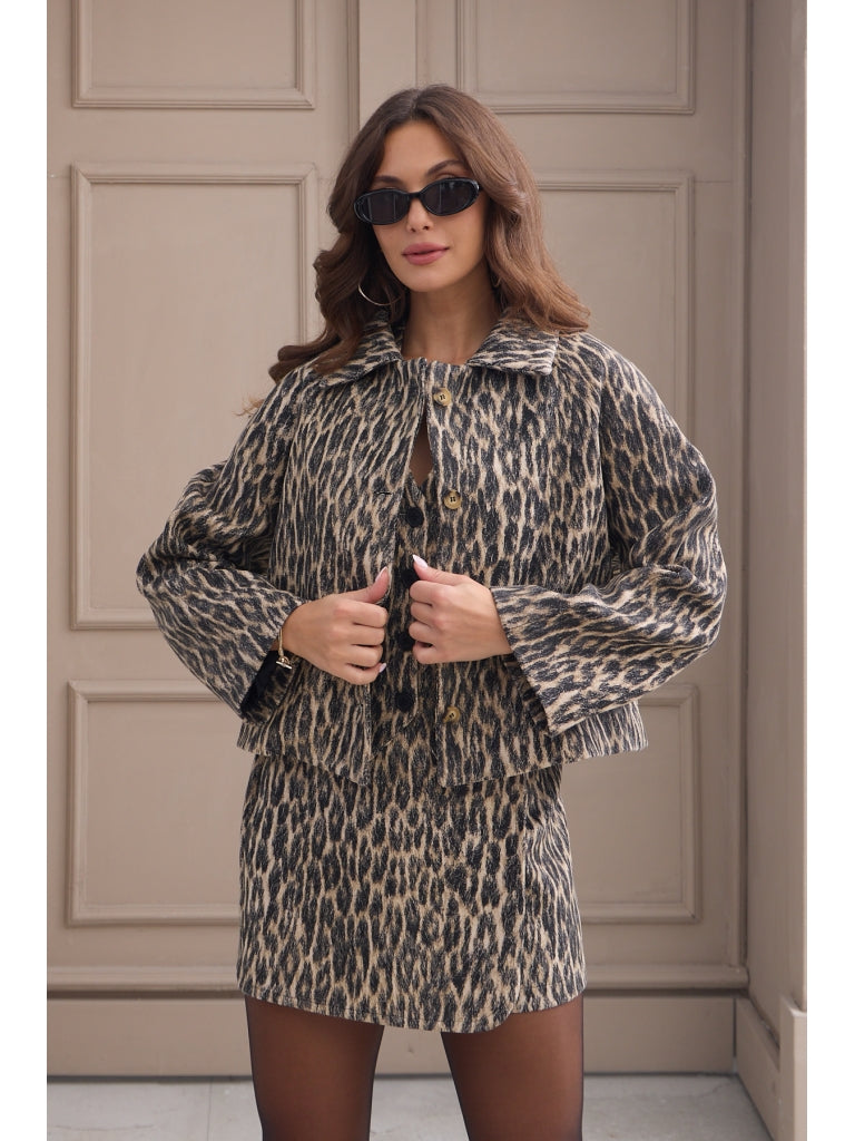 Leopar Massi Model Oversize Kaşe Ceket