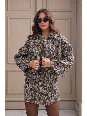 Leopar Massi Model Oversize Kaşe Ceket