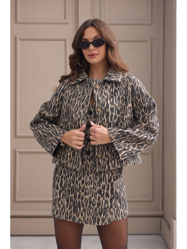 Leopar Massi Model Oversize Kaşe Ceket