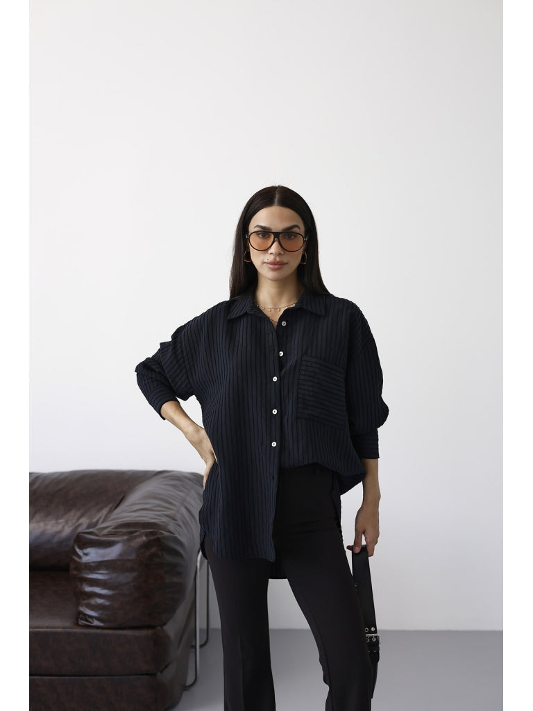 Siyah Fitilli Oversize Gömlek 5000-Siyah