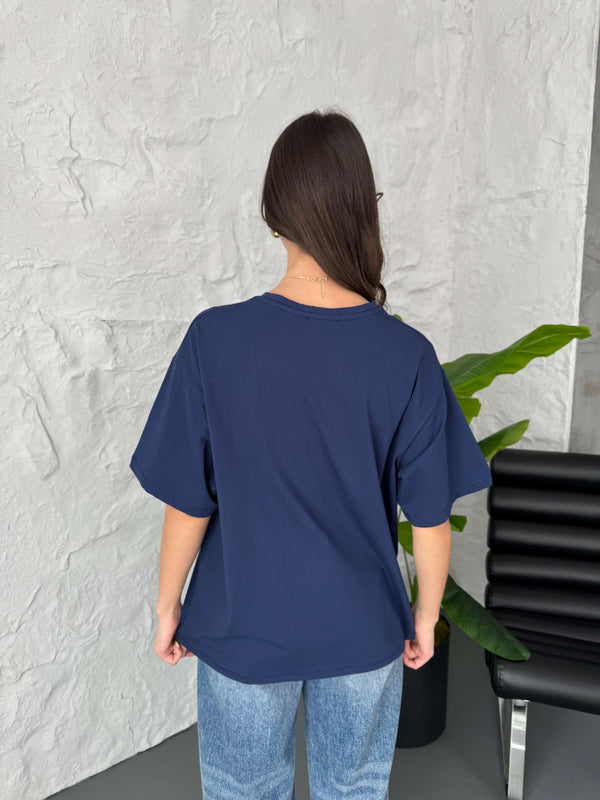 Lacivert Oversize Basic Tshirt