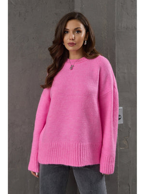 Pembe Bisiklet Yaka Oversize Kazak