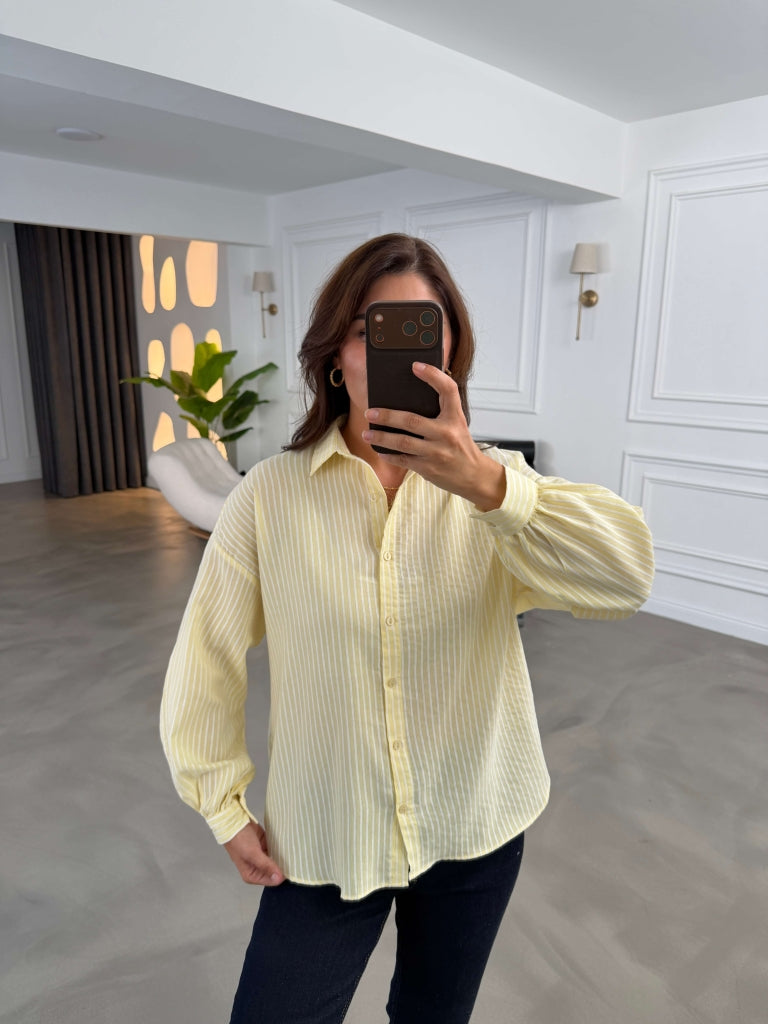 Sarı Çizgili Oversize Gömlek 2021-Sarı