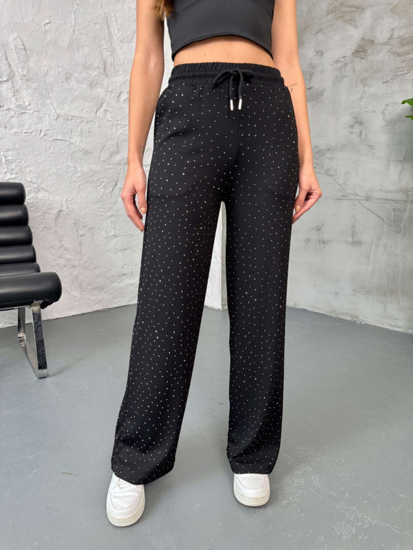 Siyah Taş Baskılı Modal Pantolon 4205-Siyah