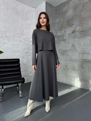 Antrasit Bluzlu Elbise Selanik Takım 7720-Antrasit