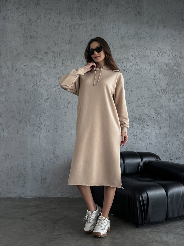 Taş Kapşonlu Sweat Elbise