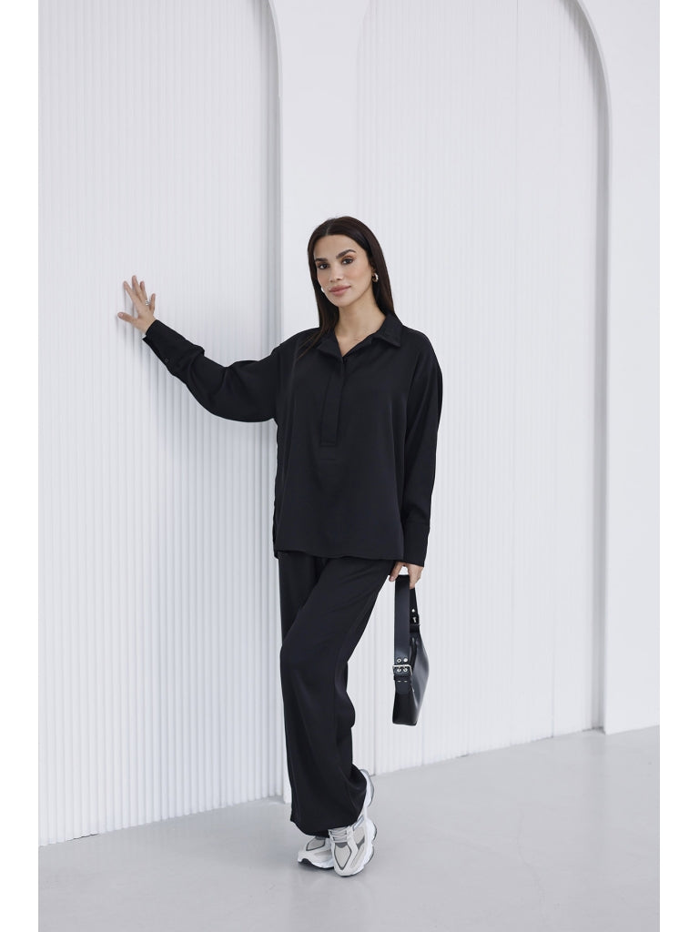 Siyah Yarım Düğmeli İkili Takım 0002-Siyah