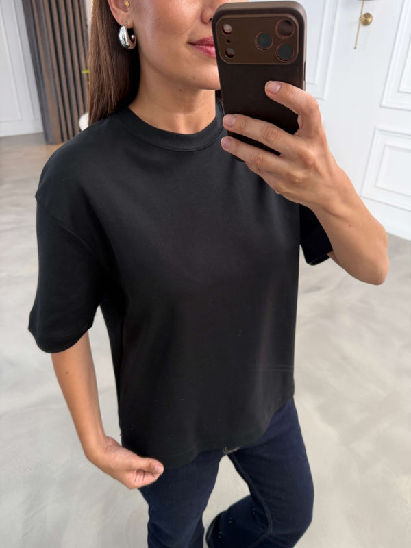 Siyah Bisiklet Yaka Basıc Tshirt 6597-Siyah