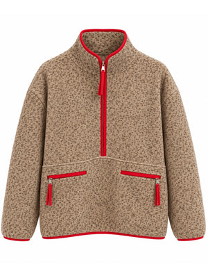 Kahverengi Yarım Fermuarlı Peluş Sweat 4247-Kahverengi