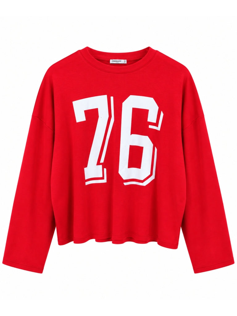 Kırmızı Sırtı Yıldız Baskılı Basic Sweat 12511-Kırmızı