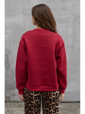 Bordo Şardonlu Hola Yazılı Sweat