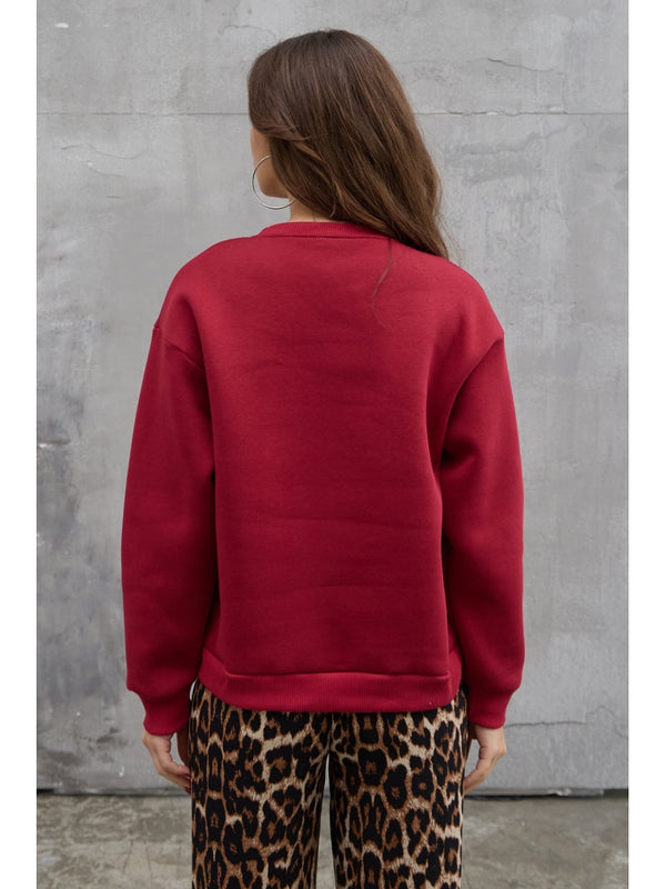 Bordo Şardonlu Hola Yazılı Sweat
