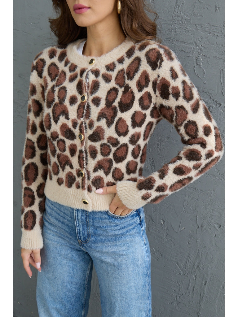 Leopar Desen Yumoş Hırka
