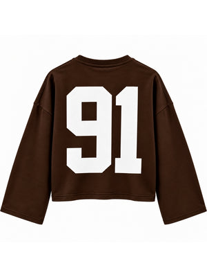 Kahverengi Baskılı Uzun Kollu Basic Sweat 12470-Kahverengi