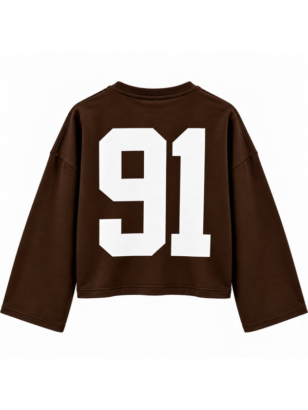 Kahverengi Baskılı Uzun Kollu Basic Sweat 12470-Kahverengi