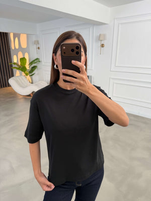 Siyah Bisiklet Yaka Basıc Tshirt 6597-Siyah