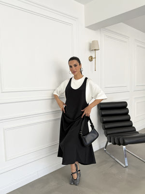 Siyah Tshirt Detaylı Salaş Elbise 4131-Siyah