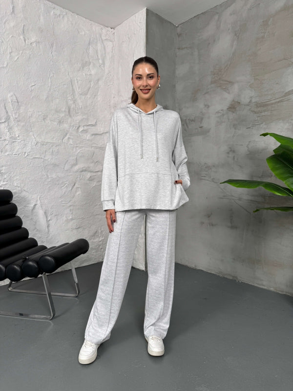 Gri Modal Yan Yırtmaçlı Sweat Takım