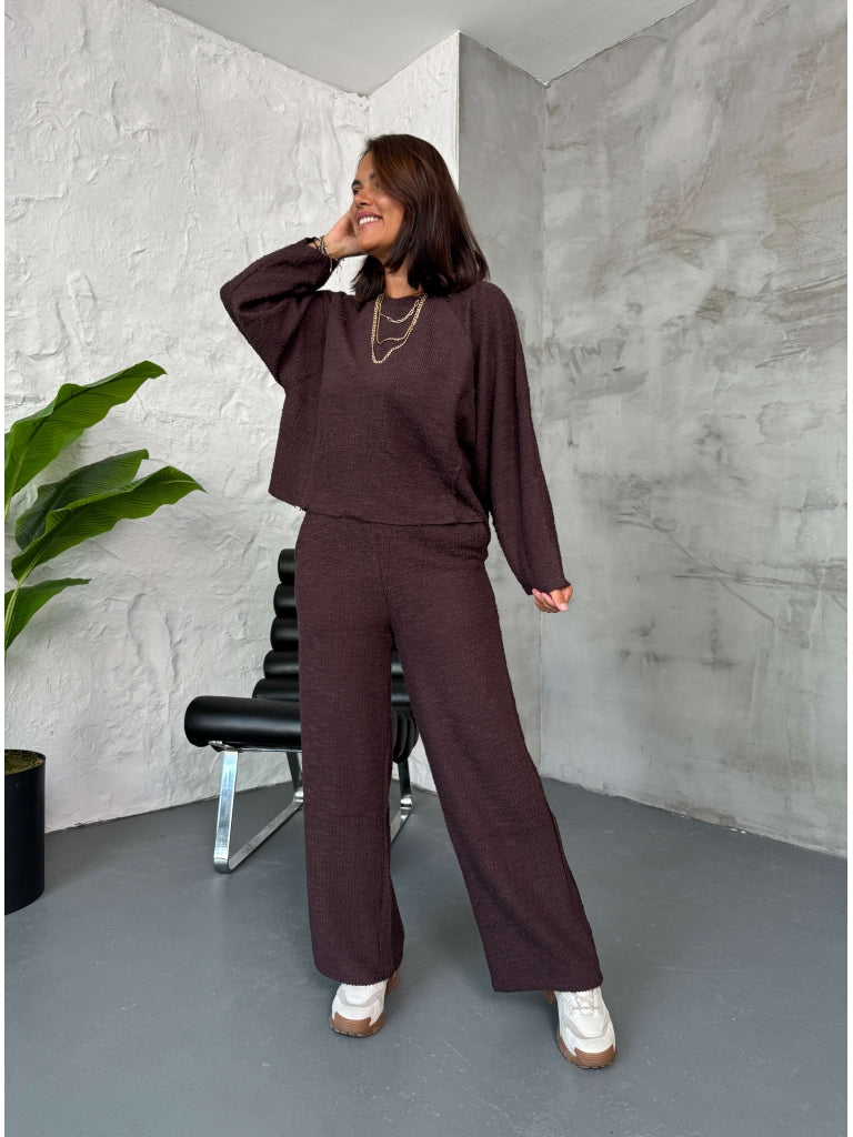 Kahve Dokulu Sweat Pantolon Takım