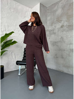 Kahve Dokulu Sweat Pantolon Takım