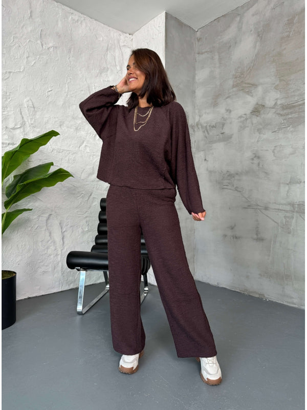 Kahve Dokulu Sweat Pantolon Takım