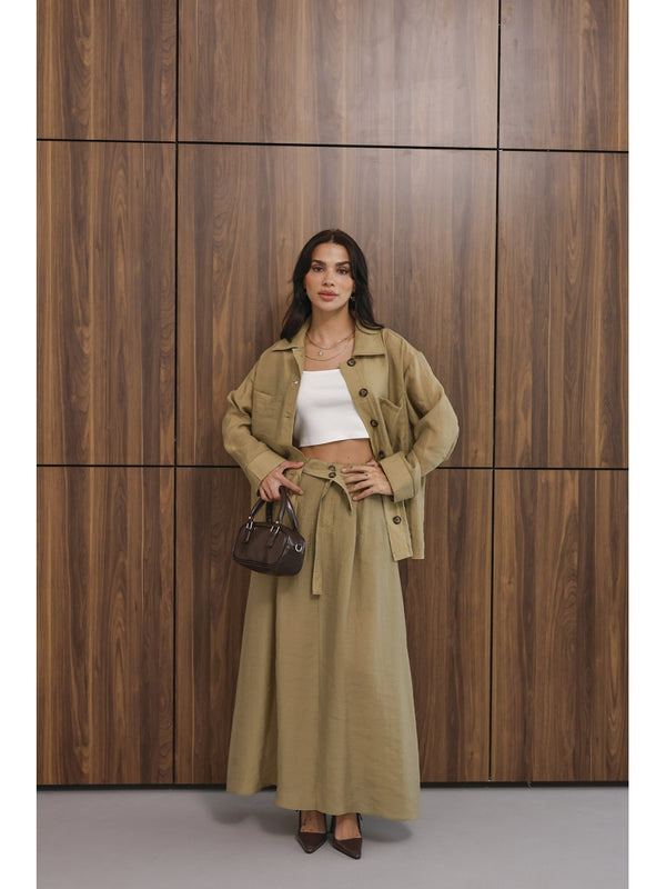 Olive Dört Cepli Etekli Tencel Takım 8130-Olive