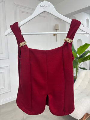 Bordo Omuzu Gold Tokalı Bluz 4272-Bordo