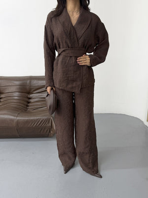 Kahve Şal Yaka Kimono Takım 51100-KAHVE